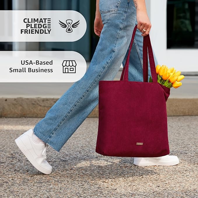 VANDEL Corduroy Tote Bag for Women and Men with Zipper and Inner Pockets. Cute School Tote Bag with Zipper, Aesthetic