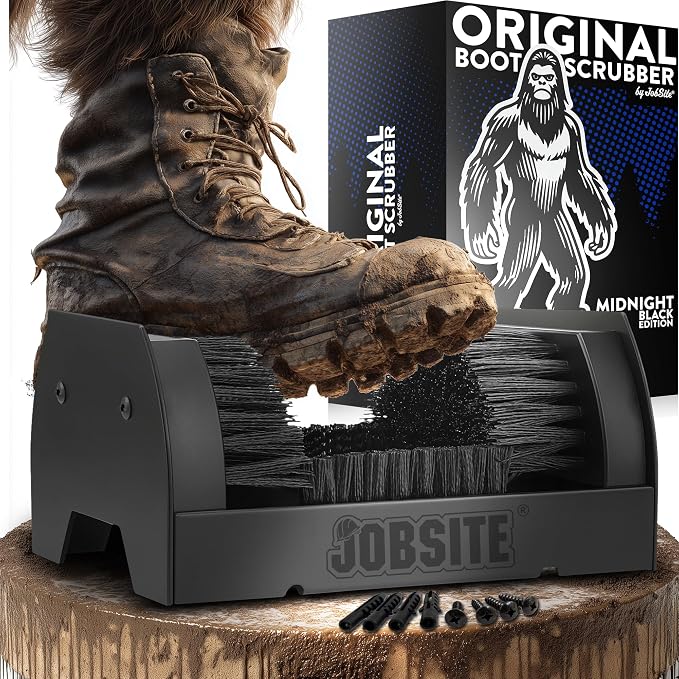 JobSite Midnight Black Boot Scrubber - The Original Shoe Scraper Brush - Mounting Shoe Cleaner - Sasquatch Strong