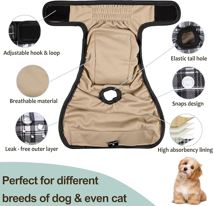 Female Dog Diapers - Premium Reusable Diapers for Doggie in Heat - Highly Absorbent for Pet Incontinence with Adjustable Snaps Black, S