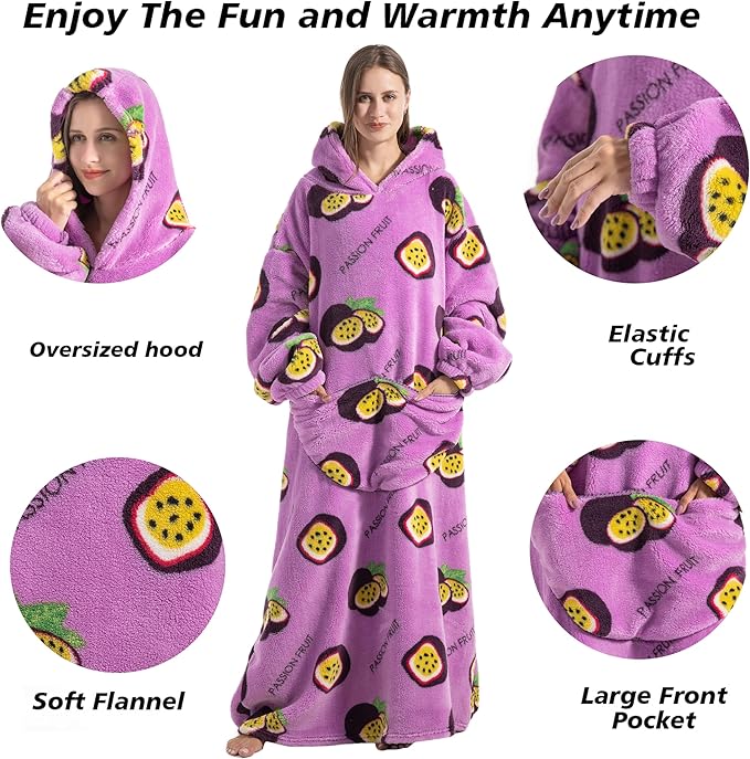 Blanket Hoodie, Long Hooded Blanket Sweatshirt as Birthday Gifts for Women Men, Long Wearable Blanket for Women Men.