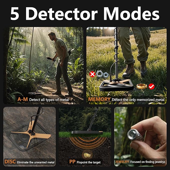 Metal Detector for Adults Rechargeable, 11" Professional Metal Detector for Gold & Silver, High Accuracy Waterproof Design, 5 Modes, Christmas Stocking Stuffers Gifts for Men/Dad, M55,Brown
