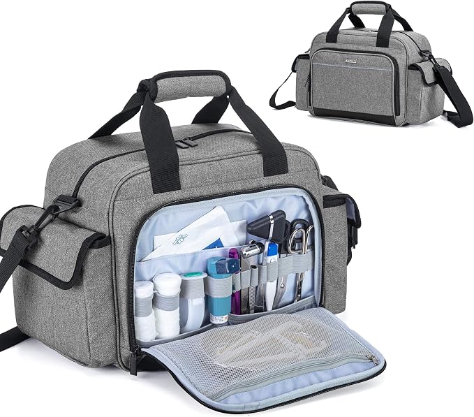 Trunab Home Health Nurse Bag Empty, Portable Medical Supplies Shoulder Bag | for Hospice, Home Visit, Hospital Interns, Grey, Bag Only