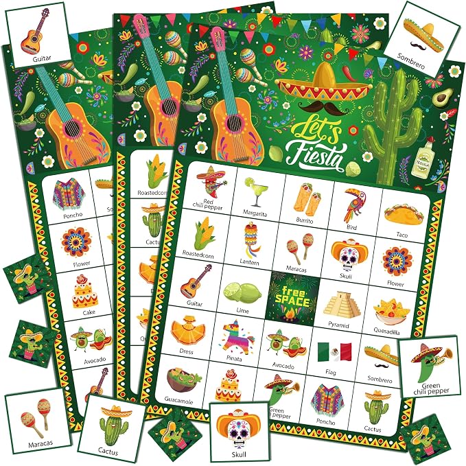 Mexico Bingo Game Cards for Cinco De Mayo Decorations, 38pcs Fiesta Bingo Games Cinco de Mayo Bingo Game Cards for Mexican Fiesta Party Decorations