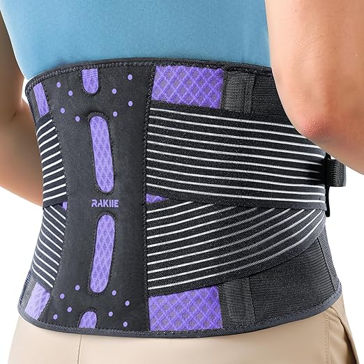 Rakiie Slim Back Brace for Lower Back Pain Relief, Lightweight & Breathable Back Support Brace for Men Women, Ergonomic Light Lumbar Support for Everyday Wear, Purple L
