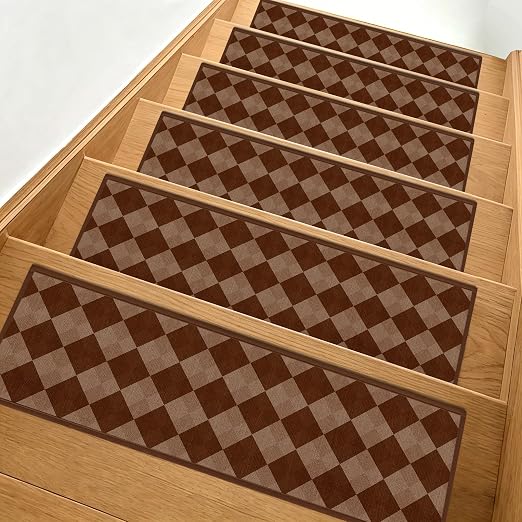 Non Slip Stair Treads for Wooden Steps, 15 Pack 8"x30" Washable Carpet | 8x30 in soft chenille polyester stair treads with reusable TPE backing for indoor wood stairs, dogs, kids, and seniors