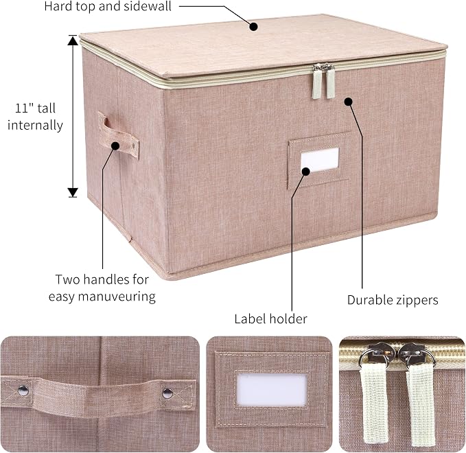 popoly Wine Glass Storage Box, Stemware Storage Containers Cases with Dividers, Stackable Moving Supplies for 12 Wine Glasses, Drinkware, Glassware or Crystal (Beige)