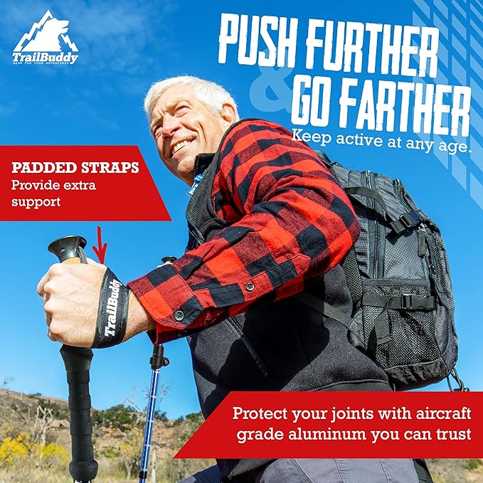 TrailBuddy Trekking Poles – Lightweight 7075 Aluminum Hiking Poles for Women, Men & Seniors – Collapsible or Foldable Walking Sticks for Travel, Trails & Balance