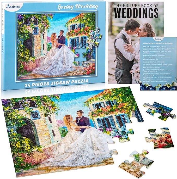 Assistex Large Piece Jigsaw Puzzle for Seniors with Dementia with Conversation Prompts, Large Piece Memory Game for Adults, Elderly, and Dementia Patients – Wedding Puzzle, 24 pcs
