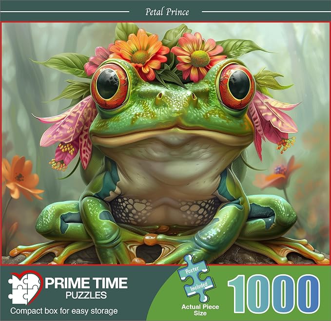Adult Jigsaw Puzzle 1000 Piece Frog Prince | Cute Spirit Animal Frog Prince design; 20x27 inches. Great for game nights on a table, puzzleboard, or floor.