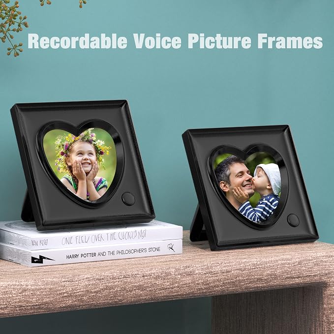 KWANWA Recordable Picture Frame – 20-Second Voice Recording, 3.9x3.9 Heart Shape Photo Frame, Personalized Keepsake for Loved Ones, Memorial, Long Distance, Birthday, Christmas, Mother's Day, Wedding – Tabletop Display for Home Office Desk
