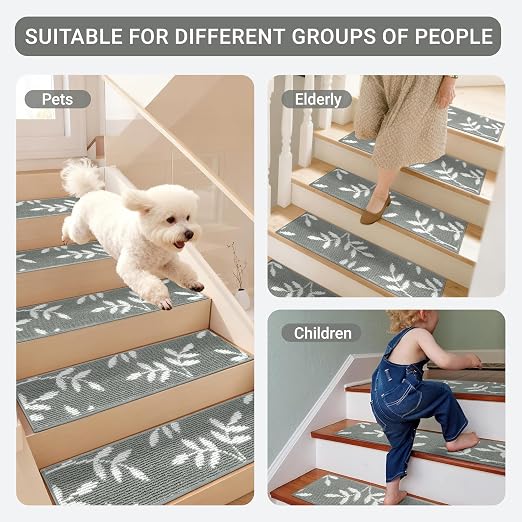 Carpet Stair Treads, Non-Slip Stair Treads for Wooden Steps Indoor | Stair Runner for Pets, Non Skid Staircase Step Treads Washable Reusable, Stair Protectors 30" x8" Set of 7, Green