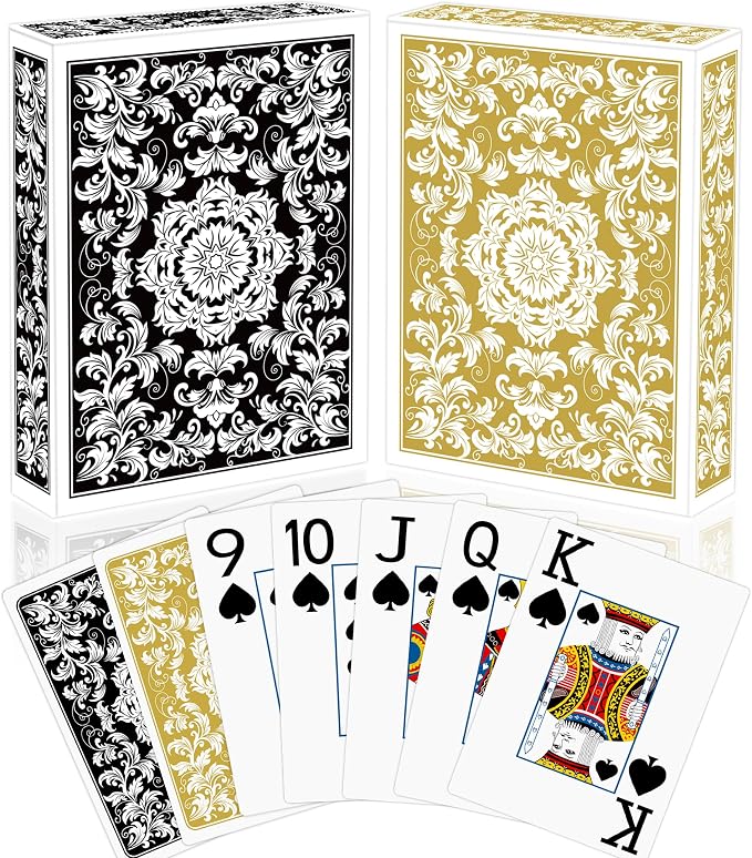 Playing Cards,Deck of Cards,Playing Card 2 Pack,Poker Cards Set,Jumbo Large Print Playing Cards for Adults Seniors,Card Games for Family Game Night Party (Black and Gold)
