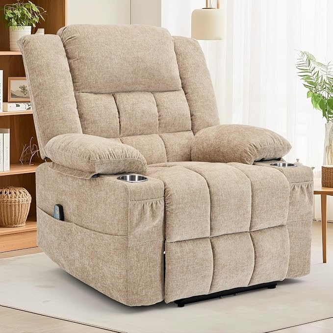 Korser Recliner Chair for Adults, Wall Hugger RV Recliner with Massage and Heating, Zero-Gravity Recliners, Electric Power Recliner Chair for Living Room, Bedroom, Home, Theater Seating (Khaki)
