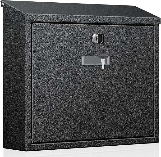 Uniclife Wall Mount Mailbox for Outside, Large Mailbox with Key Lock | Security Mail Box, Postbox for House, Safe Key Drop Case, Steel Cash Drop Case for Home Office School, Black