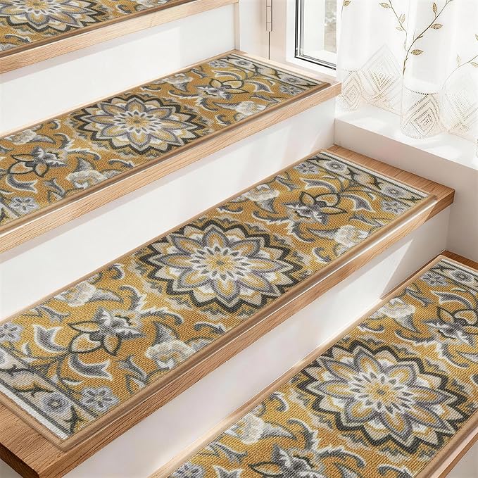 COSY HOMEER Stair Treads for Wooden Steps Non Slip Washable 8" X 30" 15pcs | Self Adhesive,Peel and Stick,Soft Carpet Stair Treads for Kids,Elder,Pet,Residue Free,Reusable Stair Runner,Multi-Surface Use