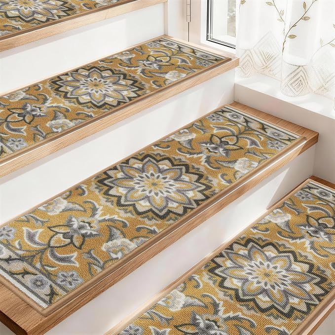 COSY HOMEER Stair Treads for Wooden Steps Non Slip Washable 8" X 30" 4pcs | Self Adhesive,Peel and Stick,Soft Carpet Stair Treads for Kids,Elder,Pet,Residue Free,Reusable Stair Runner,Multi-Surface Use