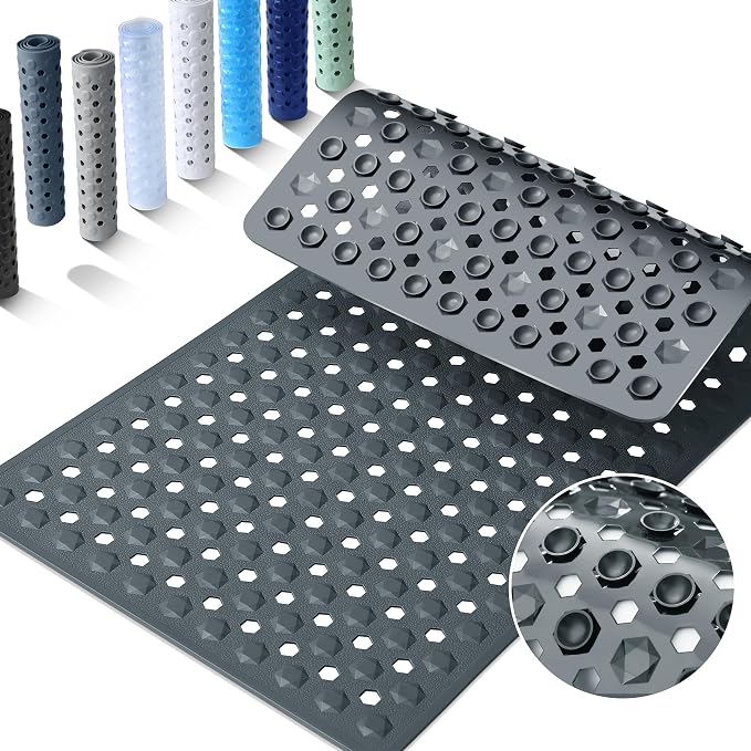 Yimobra Bathtub Mat Non Slip, 27.5"X15.5" Machine Washable Shower Floor Mat, Soft on Feet, Bathmat with Drain Holes and Suction Cups, Bathroom Essentials, Dark Grey