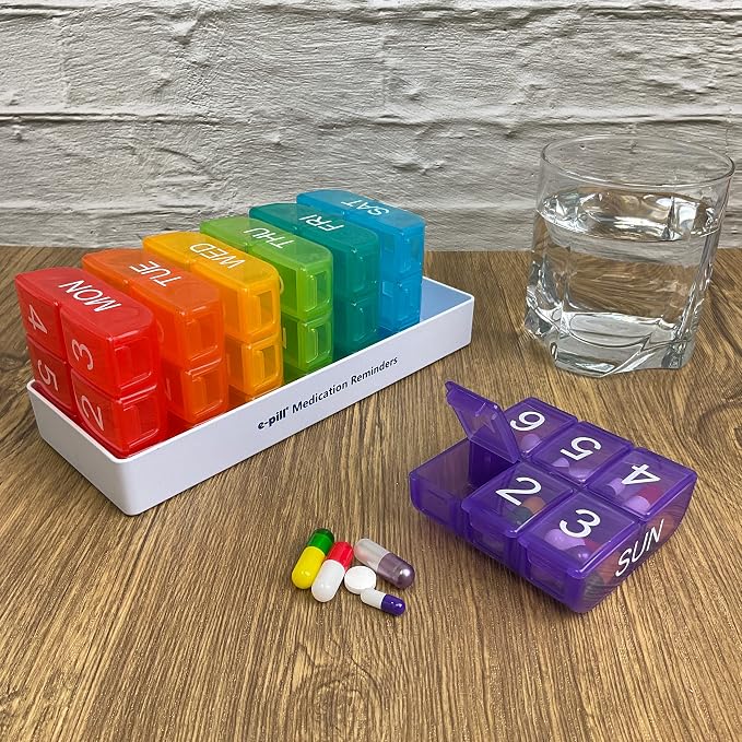 e-Pill 6 Times a Day 7 Day Weekly Pill Organizer – Large Capacity Rainbow Multicolor Pill Box for Vitamins & Medications