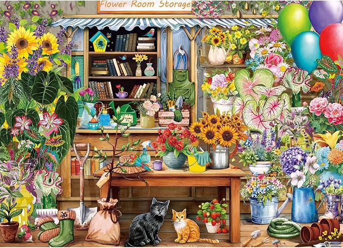 Flower Room Storage Puzzles for Adults 1000 Pieces | 1:1 HD Reference Poster，ABCD Letter Markings on Back,Matte Oil,High Bite Force