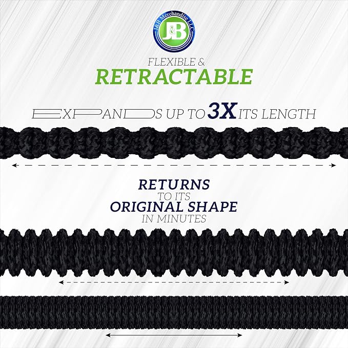 J&B XpandaHose 100ft Expandable Garden Hose, Lightweight, Brass Connectors | Ultra Strong 3750D fabric, 4-layer latex core, expands 3X, kink & leak-resistant, 10-pattern nozzle, storage bag