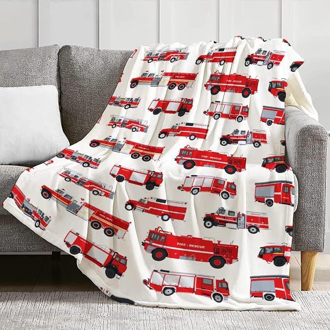 Fire Truck Blanket Gifts for Truck Lover 40 x 50 Inch for Kid,Red Truck Fannel Fleece Throw Blanket Super Soft Throws Blanket for Bed Couch Sofa