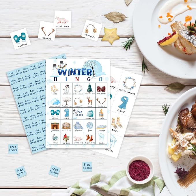 Winter Bingo Game Cards, Snowman Bingo Games for Adults, Winter Woodland Bingo Cards Supplies, Christmas Birthday Party Decor Favors, Card Gifts for Women Friends Family Holiday