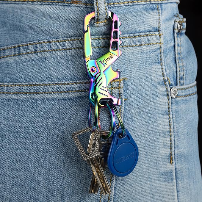 Kivssi Heavy duty metal keychains, Carabiner clip Car key chains,Fashion family keychain bottle opener and 3 Key Rings suitable for men and women.（Multicolor-1pcs）