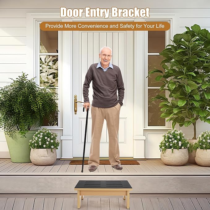 Wooden Step Stool, Bed Steps for High Beds for Adults Elderly with Non-Slip Rubber Surface, Heavy Duty One Step Stool for Bed with 450 LBS Capacity for Bedroom Kitchen Bathroom, or Bedside