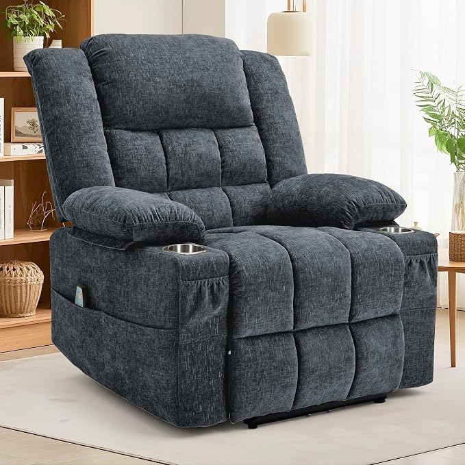 Korser Recliner Chair for Adults, Wall Hugger RV Recliner with Massage and Heating, Zero-Gravity Recliners, Electric Power Recliner Chair for Living Room, Bedroom, Home, Theater Seating (Darkgrey)