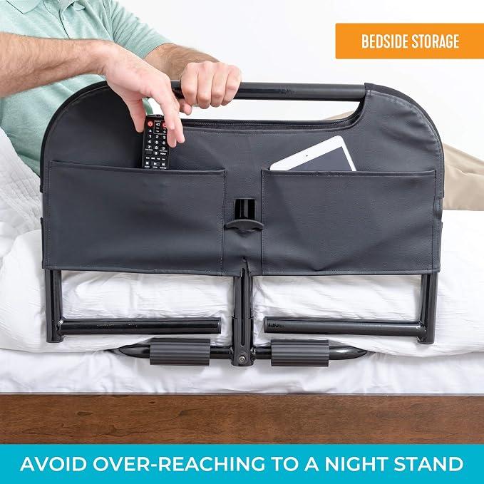 Stander Large Pouch Accessory, Bedside Storage Caddy with Compartments for Easy Access Storage, 2-Pocket Organizer Pouch, Compatible with the Stander Prime Safety Bed Rail (Rail not included)
