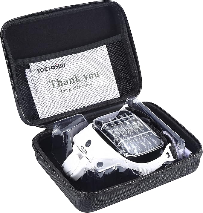 YOCTOSUN Magnifying Glasses with 4 LED Lights, Head Mount Magnifier with Storage Case,5 Lenses, Headband, Hands Free Lighted Head Magnifying Visor for Hobby Crafts & Close Work