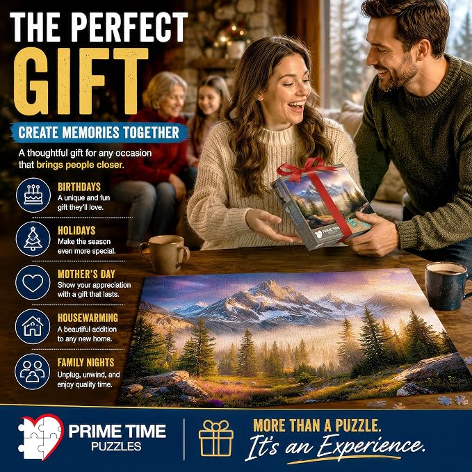 Adult Jigsaw Puzzle Foggy Mountain 1000 Piece | 20x27 inches. Features a majestic nature landscape scene, Great for game nights on a table, puzzleboard, or floor.