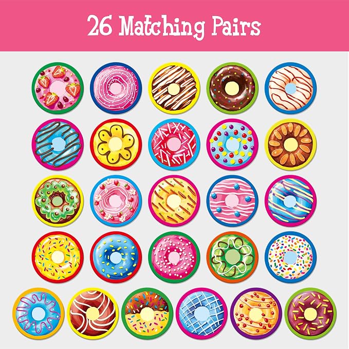 Hebayy 52 PCS Donut Matching Game, 26 Designs Dessert Cards Engaging Food Memory Game, Educational Learning Toys for Preschool 4 5 6 Years Old