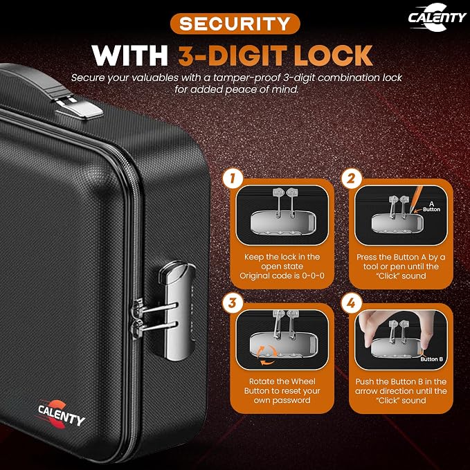 Fireproof Document Box (Hard Shell) with Lock, 8GB USB & Waterproof Zipper, 12-Layer Portable File Organizer for Important Documents, Certificates, Laptop & Passports (Black)