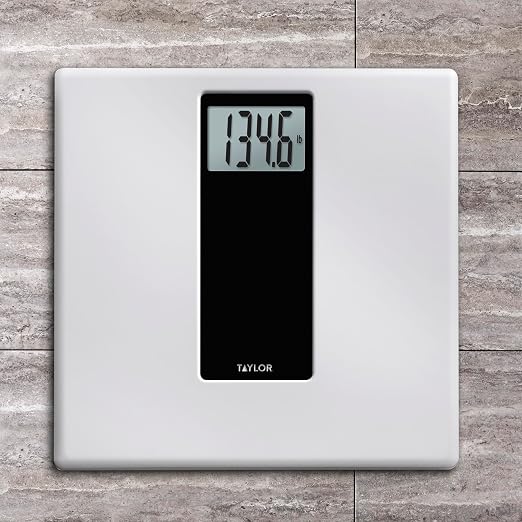 Taylor Digital Bathroom Scale for Body Weight, 400 lb Capacity, Large 12-Inch White and Black Tempered Glass Platform, Precise 0.2 lb Increments