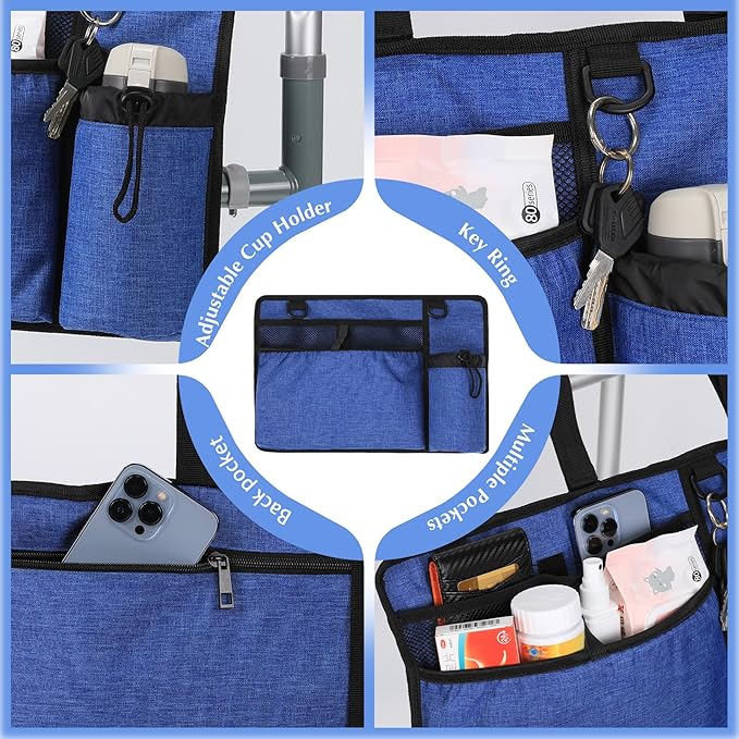 Walker Bags for Folding Walker Seniors Accessories Cup holer basker Storage Carrying organier Pouch,Blue