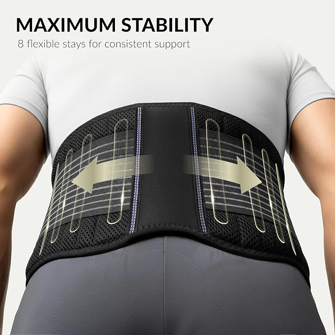 BraceUP Back Support Belt for Men and Women - Breathable Waist Lumbar Lower Back Brace for Sciatica, Herniated Disc, Back Pain Relief, with Dual Adjustable Straps (S/M 28-35 In)