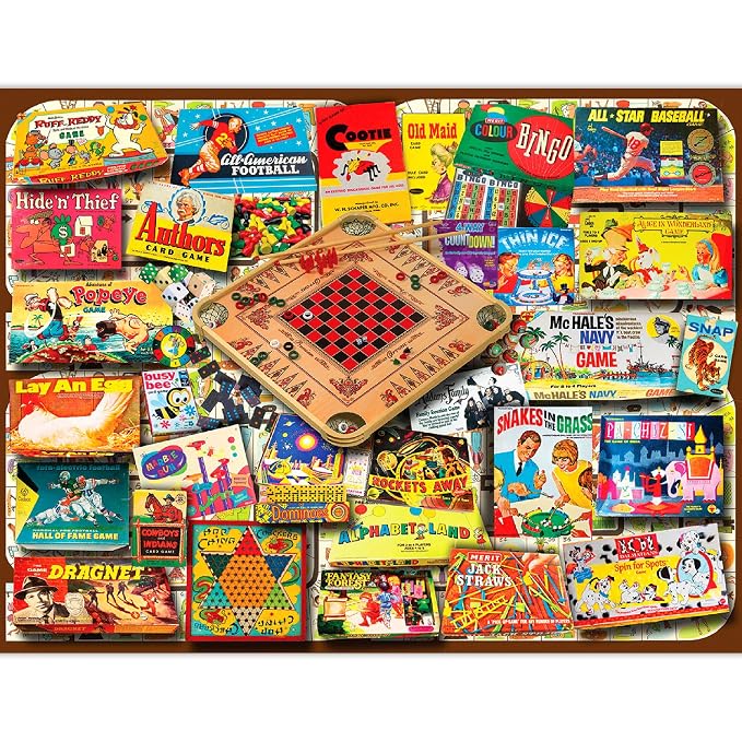 White Mountain 500 Piece Jigsaw Puzzle Nostalgic Retro Collage Puzzles with Large Pieces Gift for Adults and Seniors 18"x24" - Classic Games | Large Pieces, Gift for Adults and Seniors, 18"x24" in, Collage