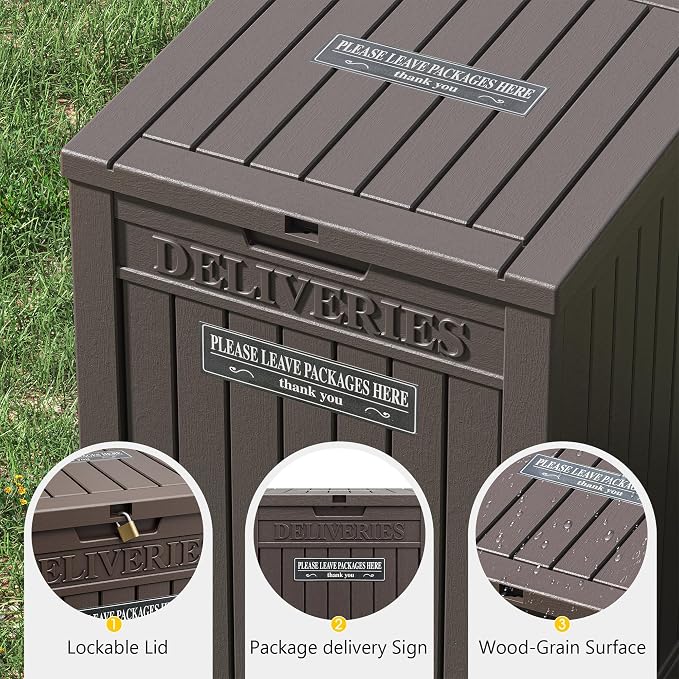 Package Delivery Box for Outside, Waterproof Outdoor Storage, Brown