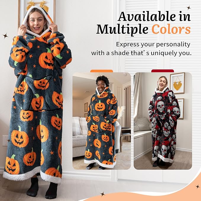 Blanket Hoodie, Long Hooded Blanket Sweatshirt as Birthday Gifts for Women Men, Long Wearable Blanket for Women Men.