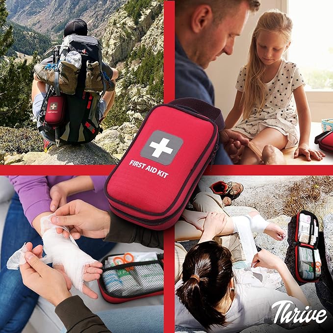 Thrive Compact Waterproof Car First Aid Kit - Durable Rip-Stop Nylon Hiking Supplies, First Aid Safety Kit Includes Bandages & Wipes, 100-Piece Bag
