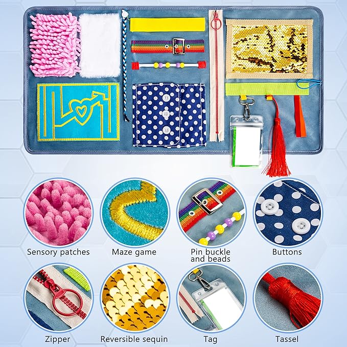 Assistex Fidget Blanket for Adults with Dementia – Sensory Toys for Alzheimer’s Patients, Activity Mat for Seniors with Dementia, Busy Blanket with Sensory Toys for Elderly, with Guide Book