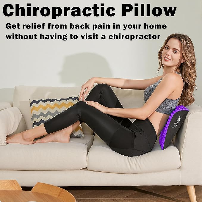 Back Stretcher Pillow – Pain Relief for Lower Back, Lumbar Support, Posture Correction, Sciatica Aid, Orthopedic Design, Easy to Use at Home, Office, or Anywhere, Orthopedist Recommended (Purple)