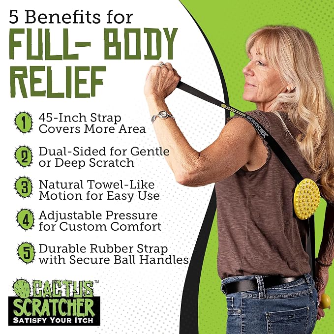 Original Back Scratcher - 2-Sided Back Scratching Tool for Hard-to-Reach Area, Durable 45" Strap with Ball Handles for Towel Like Operation, Universal Gifts for Men and Women, Yellow