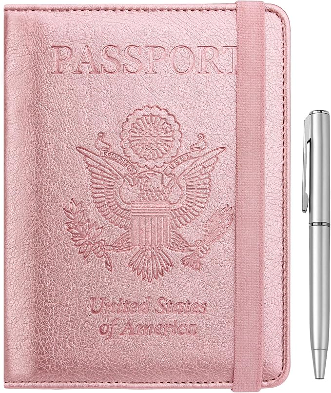 WALNEW Passport Holder for Travel, RFID Passport Wallet, Travel Essentials | PU Leather Passport Cover Case with Pen Holder, Travel Must Haves Accessories, Passport Book Holder for Women