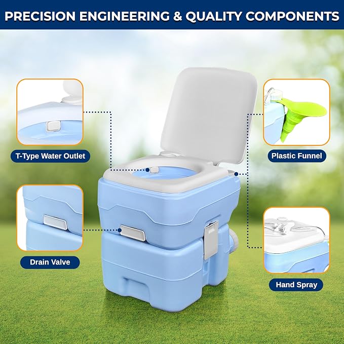 SereneLife 5.2 Gal Portable Camping Toilet For Adults, 100+ Flushes Porta Potty Camp Toilet with Detachable Waste Tank, 120+ Flushes, Hand Sprayer, Carry Bag for Camping, Hiking, and Boating