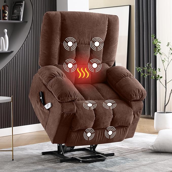 MAHOMICO Power Lift Recliner Chair for Elderly with Vibration Massage and Lumbar Heating,Electric Lift Recliner Single Sofa with Side Pocket,USB Charge Port for Living Room