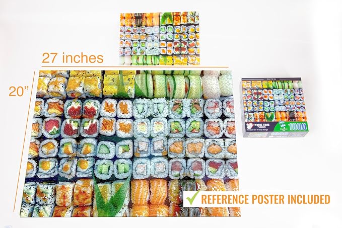 Adult Jigsaw Puzzle 1000 Piece Sushi Rolls | Challenging food puzzle. collage puzzle featuring gourmet sushi rolls — great for game nights and food lovers.