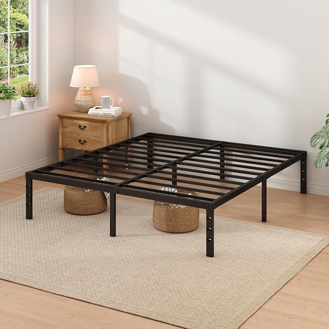 NEW JETO Metal Bed Frame,King Size Bed Frame with Storage Space,14 Inch | Heavy Duty Sturdy Mattress Foundation,Easy Assembly,No Box Spring Needed, Black,Bedroom Furniture