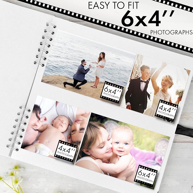 Bstorify Square Scrapbook Photo Albums 80 Pages (28 x 28 cm) White Thick Paper, Hardcover, Metal Corners, Ribbon Closure - Ideal for Your Scrapbooking Albums, Art & Craft Projects 11 X 11 Inch